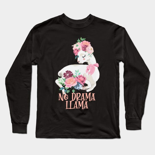 No Drama Llama - Llama With Flowers Long Sleeve T-Shirt by Animal Specials